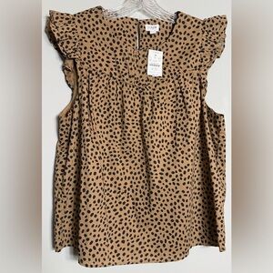 J. Crew Tan and Black Dot Blouse Size Large